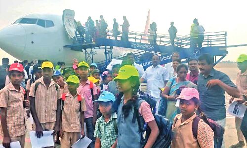 Tribal students’ first air travel to wish CM Stalin on his birthday Tribal students’ first air travel to wish CM Stalin on his birthday